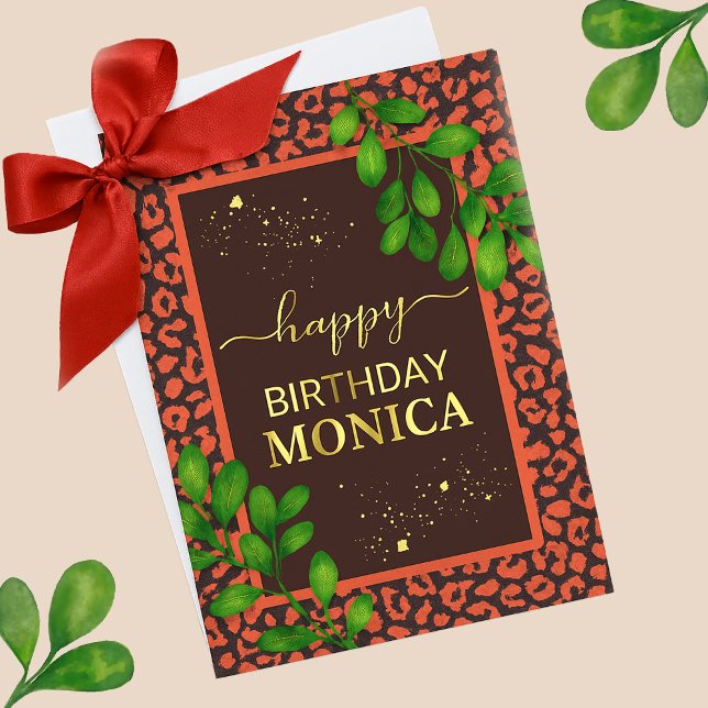 Coral Brown Leopard Print Foil Greeting Card (Foil Greeting Card)