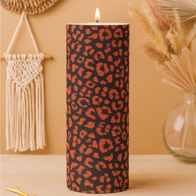 Coral Brown Leopard Print Pillar Candle (Pillar Candle)