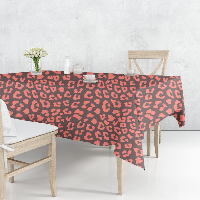 Coral Brown Leopard Print Tablecloth (Coral Brown Leopard Print Tablecloth by Looly Elzayat)