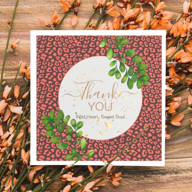 Coral Brown Leopard Print Thank You Napkins (Napkins)