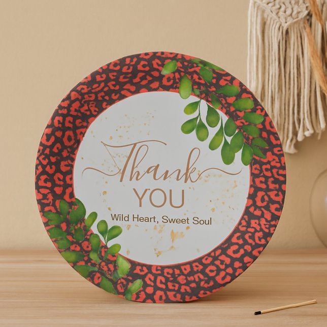 Coral Brown Leopard Print Thank You Paper Plates (Paper Plates)