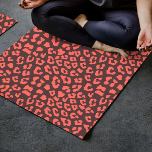 Coral Brown Leopard Print Yoga Mat