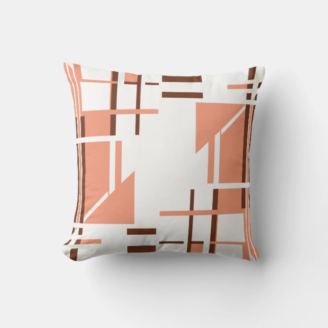 Coral Brown on White Geometric Shapes Lines Design Throw Pillow (Front)