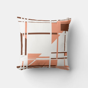 Coral Brown Perpendicular Shapes Lines on White Throw Pillow