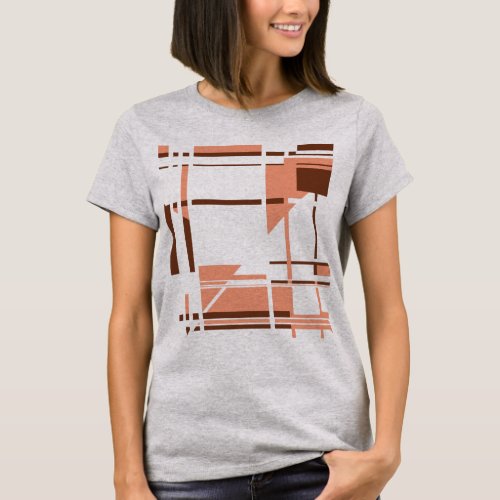 Coral Brown Perpendicular Shapes Lines T_Shirt