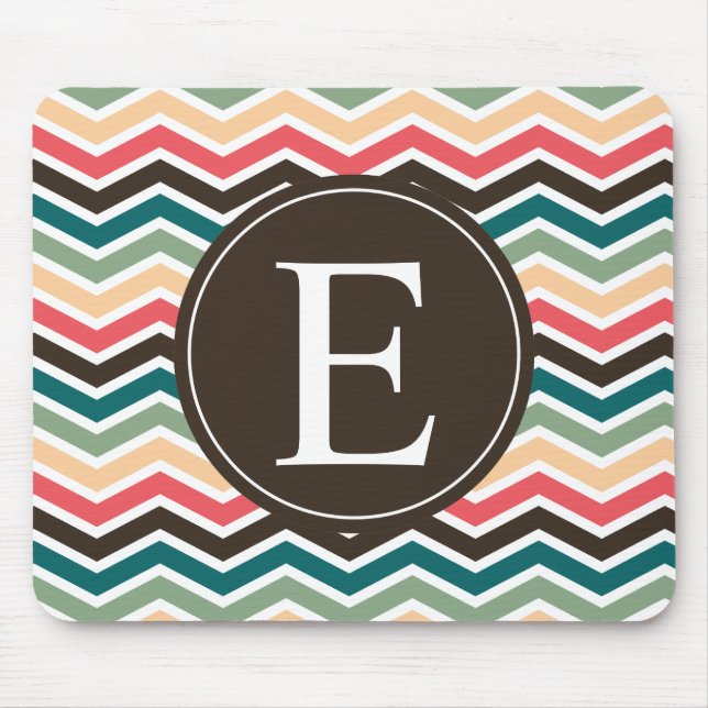 Coral Brown Teal Chevron Monogram Mouse Pad (Front)