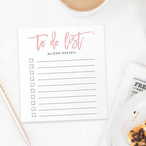 Coral  Brush Lettered Personalized To Do List Notepad