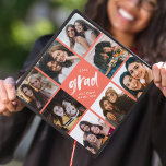Coral | Brush Script Grad 8 Photo Collage Graduation Cap Topper<br><div class="desc">Celebrate your graduation day in style with a photo collage graduation cap topper! The custom graduation cap topper features "grad" in white painted lettering with a coral background (or color of your choice) surrounded by 8 of the graduate's favorite photos. Choose photos of your friends, family, pets, etc. Personalize the...</div>