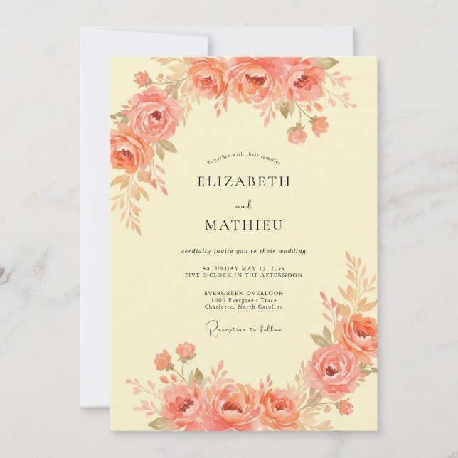 Coral Brushstroke Bloom Wedding Invitation (Front)