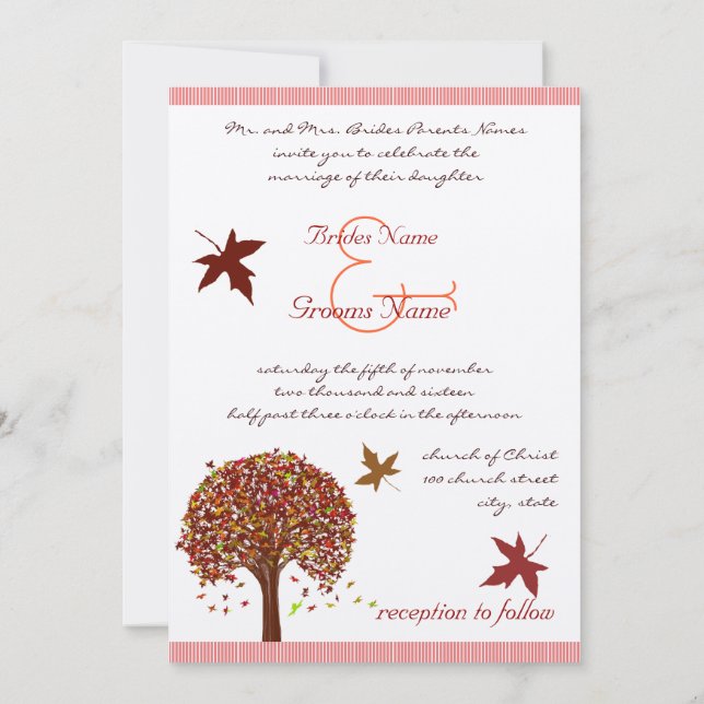 Coral Burgundy Red Lime Tree Wedding Invitation (Back)
