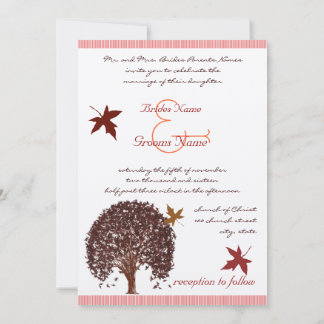 Coral Burgundy Red Tree Wedding Invitation