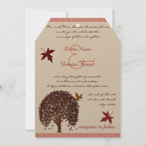 Coral Burgundy Red Tree Wedding Invitation