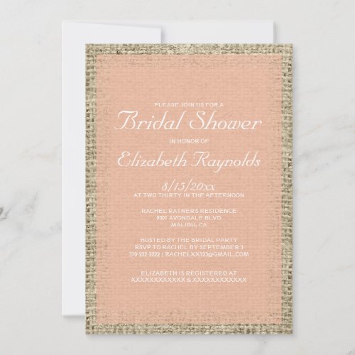 Coral Burlap Bridal Shower Invitations