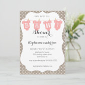 Coral & Burlap Dots Clothesline Baby Shower Invite (Standing Front)