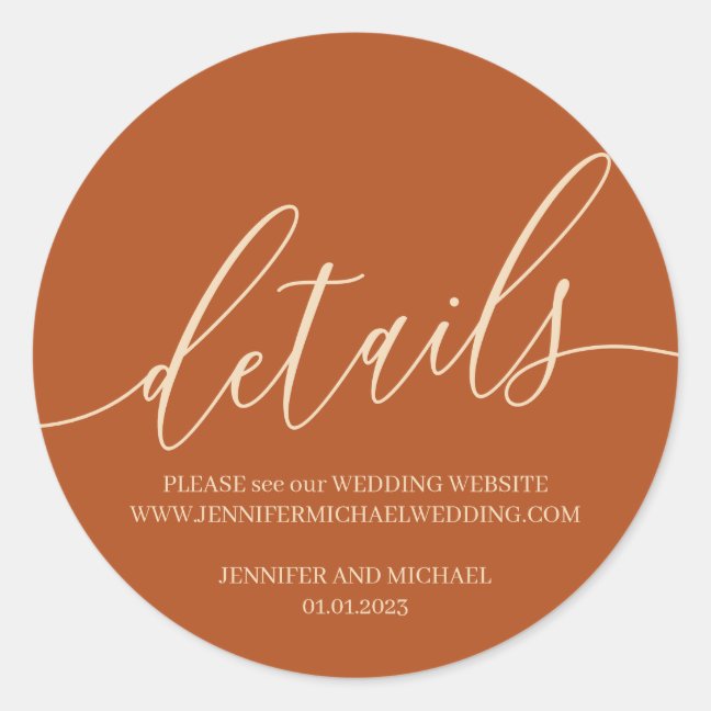 Coral Burnt Orange concept Details Signature text Classic Round Sticker