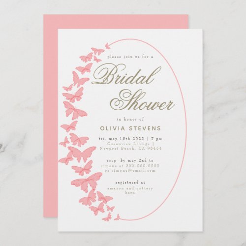 Coral Butterflies Boho Frame Elegant Bridal Shower Invitation