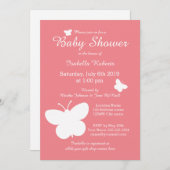 Coral butterfly baby shower invitations for girl (Front/Back)