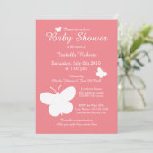Coral butterfly baby shower invitations for girl (Standing Front)