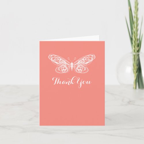Coral Butterfly Bat Mitzvah Thank You Card
