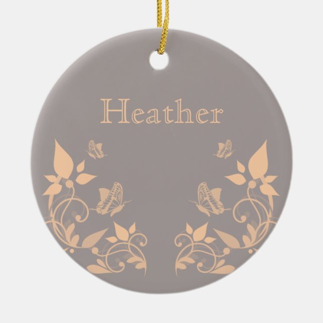 Coral Butterfly Floral Ornament (Front)