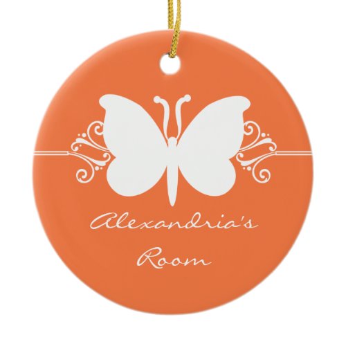 Coral Butterfly Swirls Door Hanger Ornament
