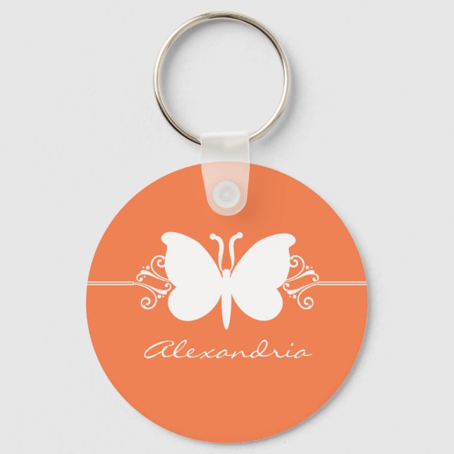 Coral Butterfly Swirls Keychain (Front)