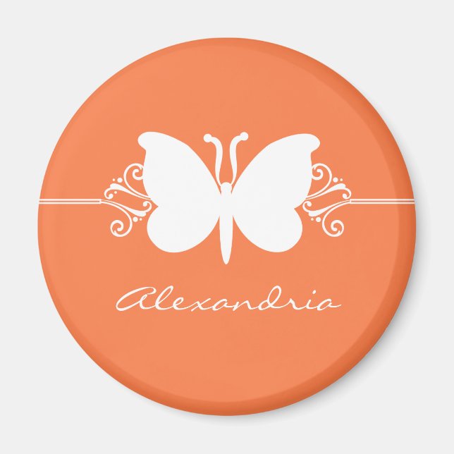 Coral Butterfly Swirls Magnet (Front)