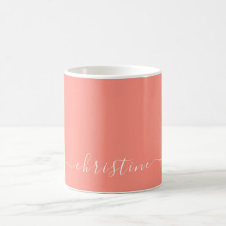 Coral C105 White Minimalist Modern Name Custom Coffee Mug