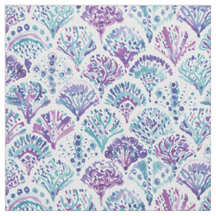 Pink Purple Blue Teal Watercolor Mermaid Scales Fabric