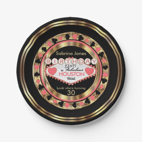 Coral Casino Poker Chip Birthday Party Paper Plates