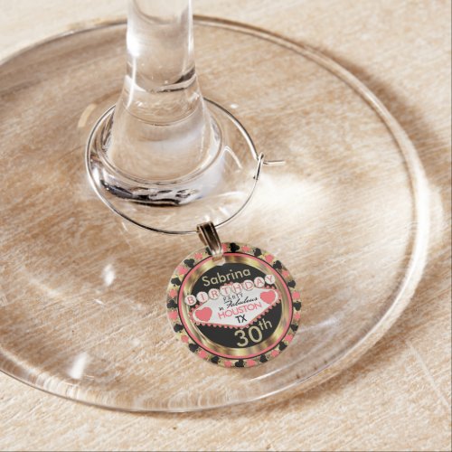 Coral Casino Poker Chip Birthday Party Wine Charm