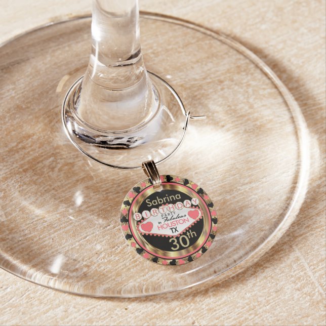 Coral Casino Poker Chip Birthday Party Wine Charm (In Situ)