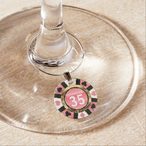 Coral Casino Poker Chip Birthday Party Wine Charm