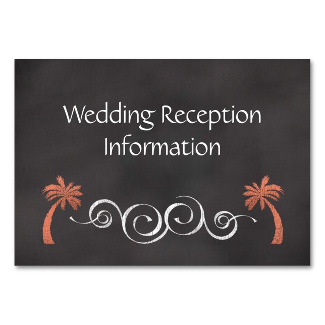 Coral Chalkboard Beach Wedding Reception Insert Table Number (Front)