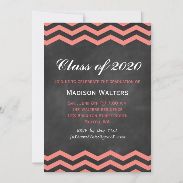 Coral & Chalkboard Graduation Invitation (Front)