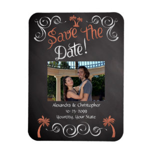 Coral Chalkboard Script Beach Photo Save the Date Magnet
