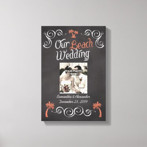 Coral Chalkboard Script Beach Wedding Canvas Print