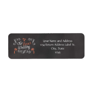 Coral Chalkboard Script Beach Wedding Label