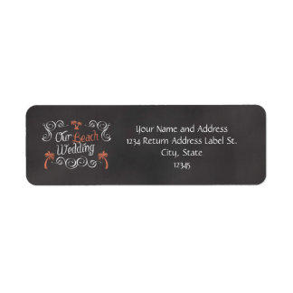 Coral Chalkboard Script Beach Wedding Label