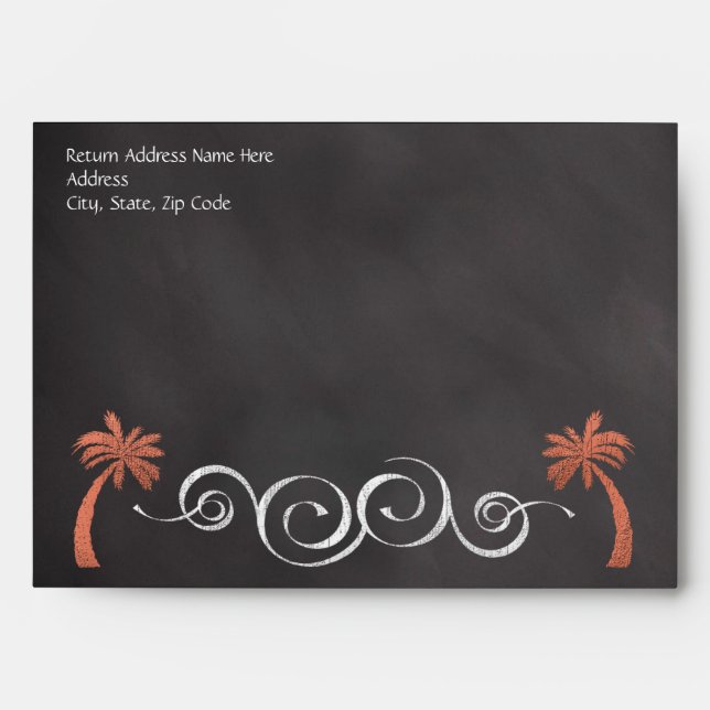 Coral Chalkboard Script Beach Wedding Outer Envelope (Front)