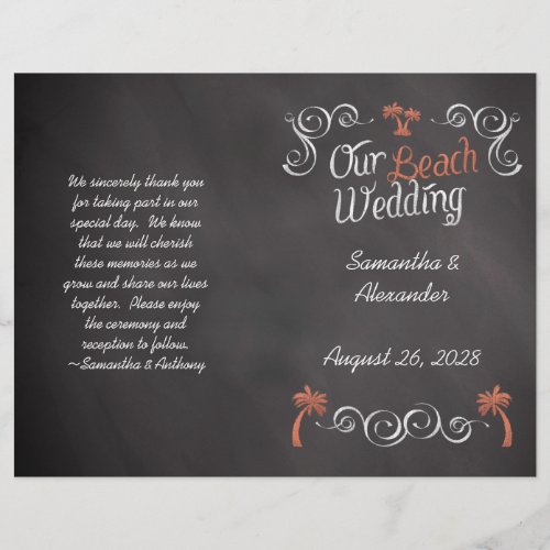 Coral Chalkboard Script Beach Wedding Program