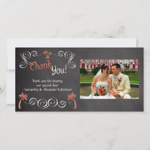 Coral Chalkboard Script Beach Wedding Thank You Card