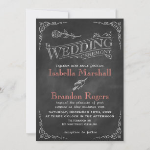 Coral Chalkboard Wedding Invitation