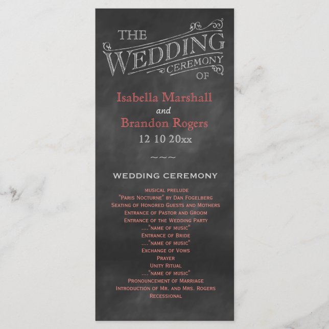 Coral Chalkboard Wedding Program (Front)