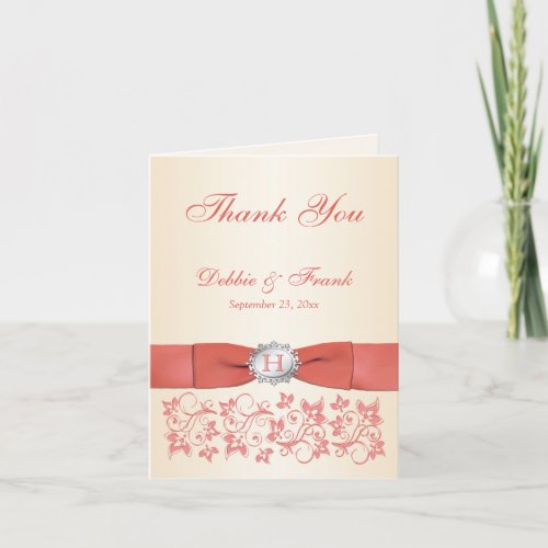 Coral Champagne Floral Wedding Thank You Card