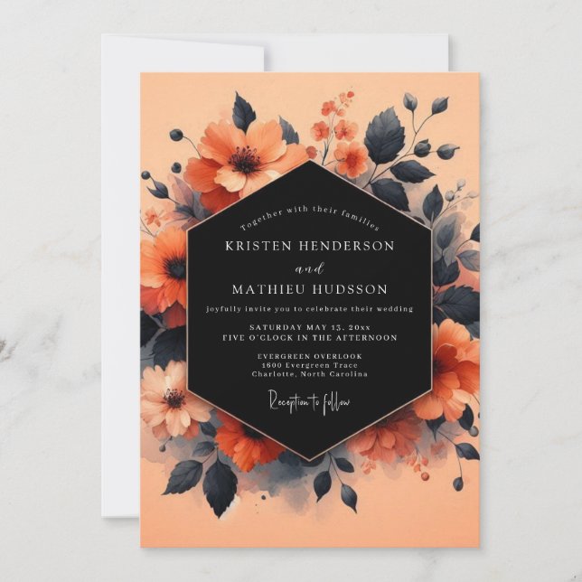 Coral Charcoal Vesper Wedding Invitation (Front)
