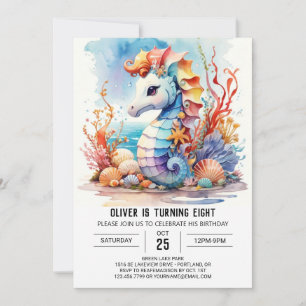 Coral Charm Nautical Seahorse Birthday Invitation