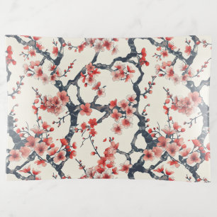 Coral Cherry Blossom Branches Ivory Asian Floral Trinket Tray
