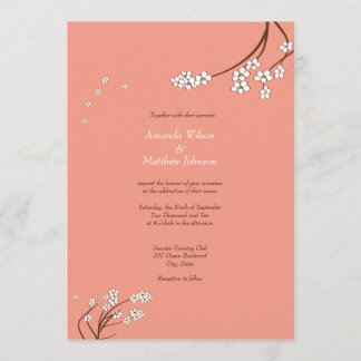 Coral Cherry Blossom Wedding Invitations