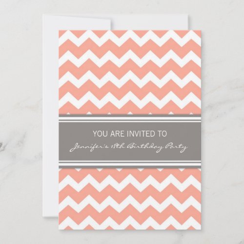 Coral Chevron 18th Birthday Party Invitations